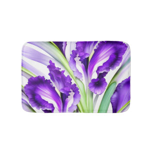 Purple Iris Floral Flowers Bath Mat