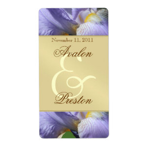 Purple Iris Floral Gold Wine Wedding Label