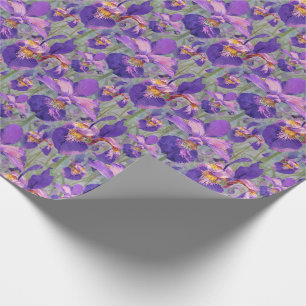 Purple Iris Floral Pattern Wrapping Paper