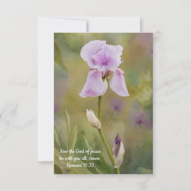 Purple Iris Flower Art Bible Verse Note Card (Front)
