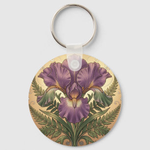 Purple Iris Flower Art Nouveau Ornate Frame Key Ring