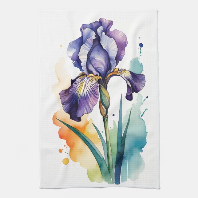 Purple Iris Flower Bloom                           Tea Towel (Vertical)