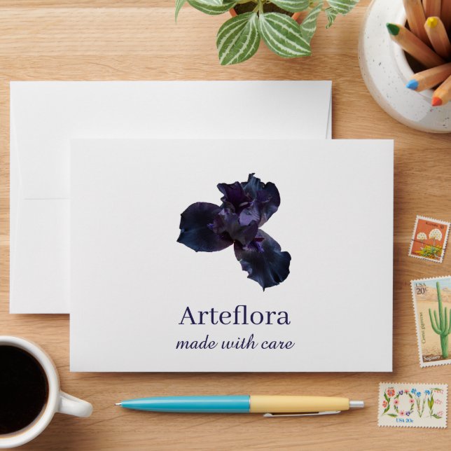 Purple iris flower florist shop branding branded envelope (Desk)