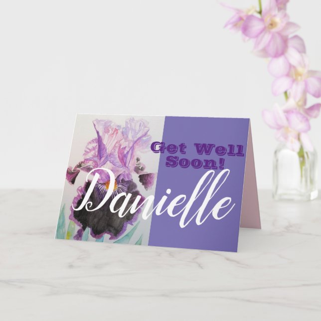 Purple Iris Flower Get Well Soon Womans Name Card (Orchid)