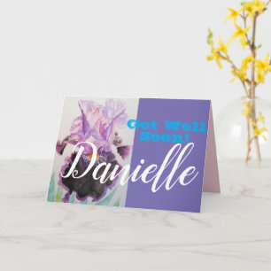 Purple Iris Flower Get Well Soon Womans Name Card