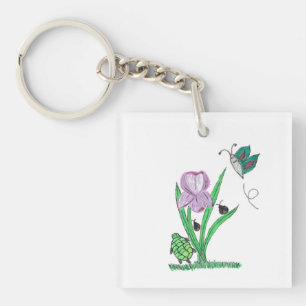 Purple Iris Flower  Key Ring