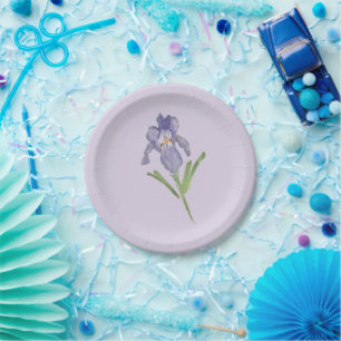 Purple Iris Flower Painting Paper Plate