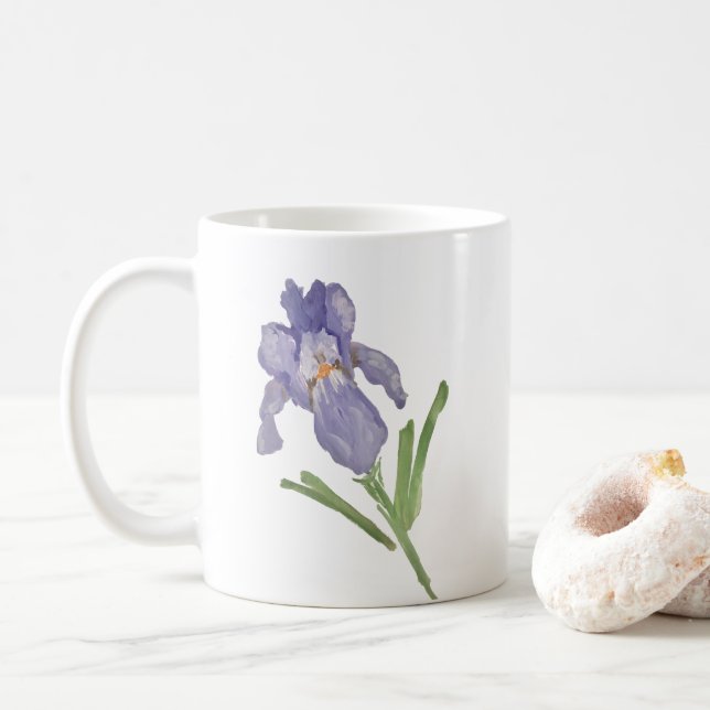 Purple Iris Flower Painting Stone Coaster Coffee Mug (With Donut)