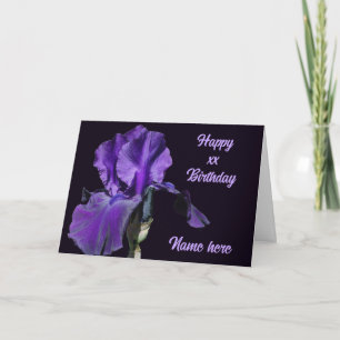 Purple Iris Flower Personalised Birthday Card