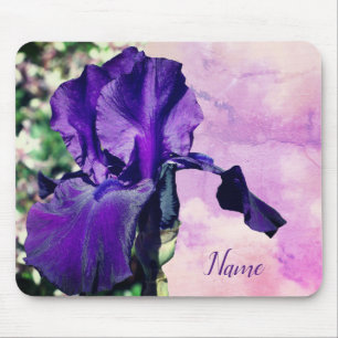 Purple Iris Flower Personalised Mouse Mat