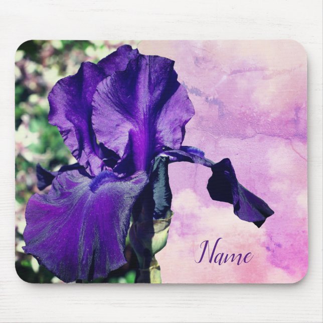 Purple Iris Flower Personalised Mouse Mat (Front)