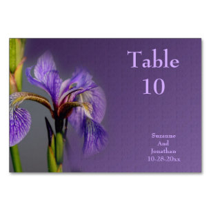 Purple Iris Flower Personalised Wedding Table Number