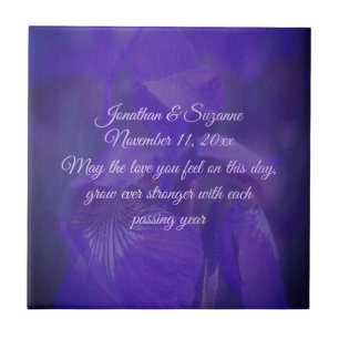 Purple Iris Flower Personalised Wedding  Tile