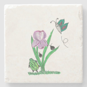 Purple Iris Flower  Stone Coaster
