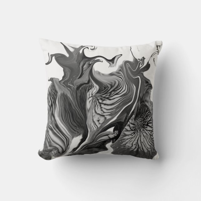 Purple Iris Flower Swirls / Black & White / Cushion (Front)