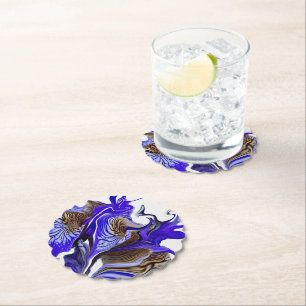 Purple Iris Flower Swirls Paper Coaster