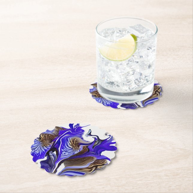 Purple Iris Flower Swirls Paper Coaster (Insitu)