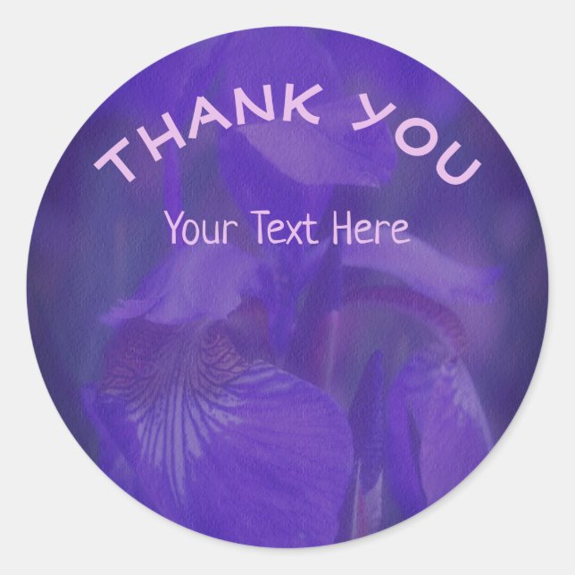 Purple Iris Flower Thank You Personalised Classic Round Sticker (Front)