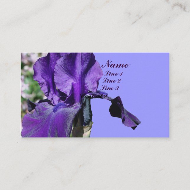 Purple Iris Flower Up Close Business Card (Front)