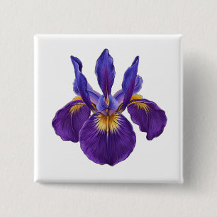 Purple Iris Flower Watercolor Botanical Floral Art 15 Cm Square Badge