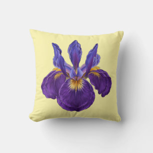 Purple Iris Flower Watercolor Botanical Floral Art Cushion
