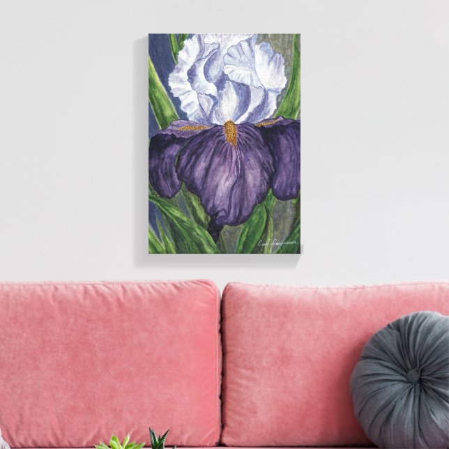 Purple Iris Flower  Watercolor Painting on Canvas (Insitu(LivingRoom))