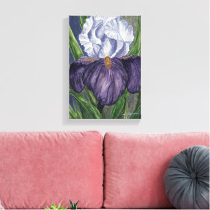 Purple Iris Flower  Watercolor Painting on Canvas Print