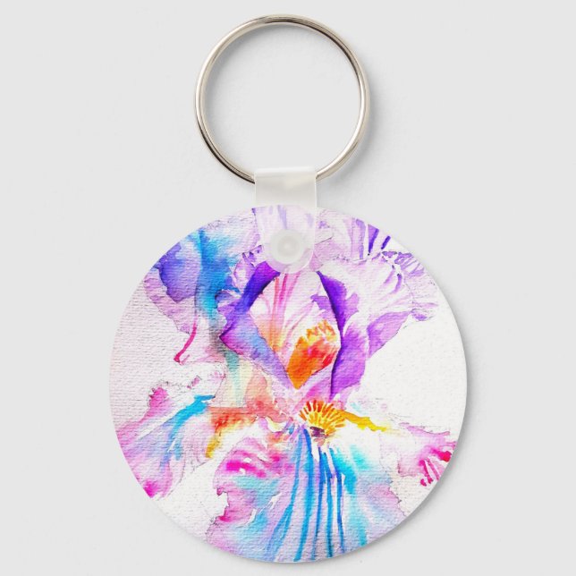 Purple iris Flower Wedding Favour Floral Flower Key Ring (Front)