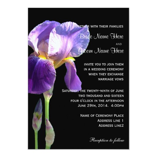 Purple iris flower wedding invitation