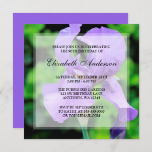 Purple Iris Flowers 90th Birthday Party Invitation