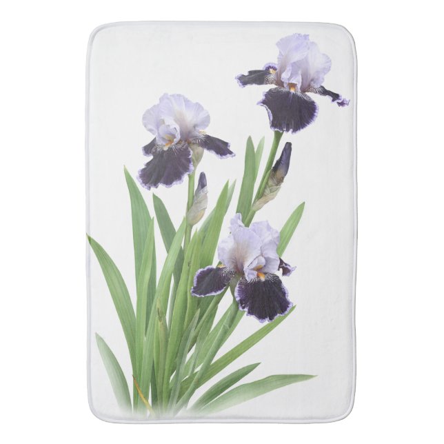 Purple Iris Flowers Botanical Art Bath Mat (Front Vertical)