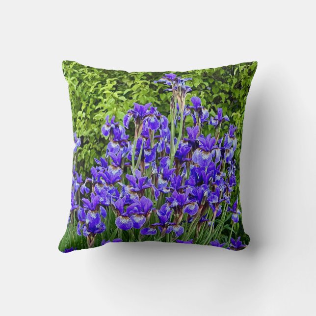 Purple Iris Flowers By The Sidewalk Cushion (Back)