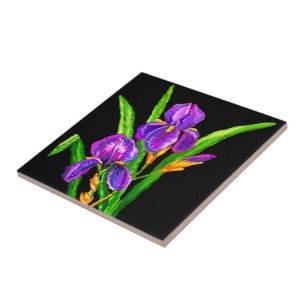 Purple Iris Flowers Ceramic Tile - Choose Colour