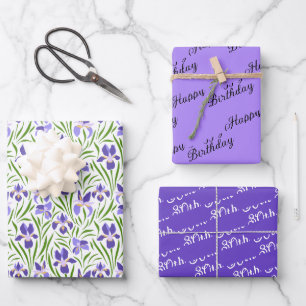 Purple Iris Flowers Coordinated Wrapping Paper Sheet