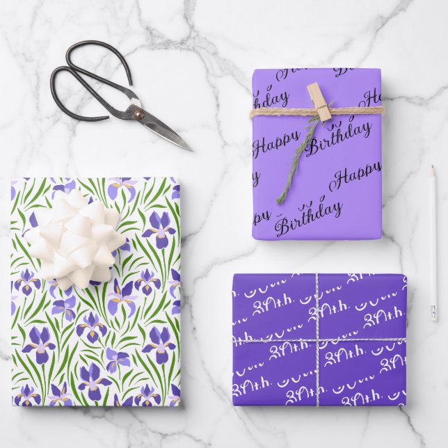 Purple Iris Flowers Coordinated  Wrapping Paper Sheet (Front)