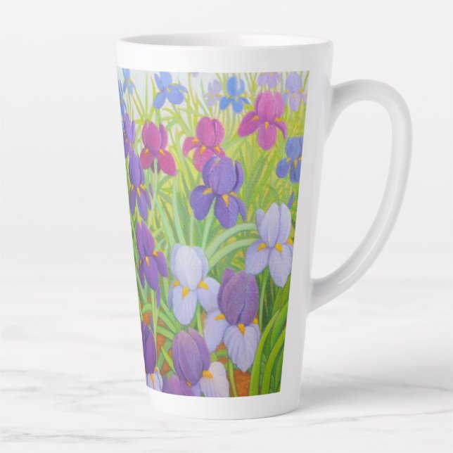 Purple Iris Flowers Fine Art Painting Latte Mug (Right)