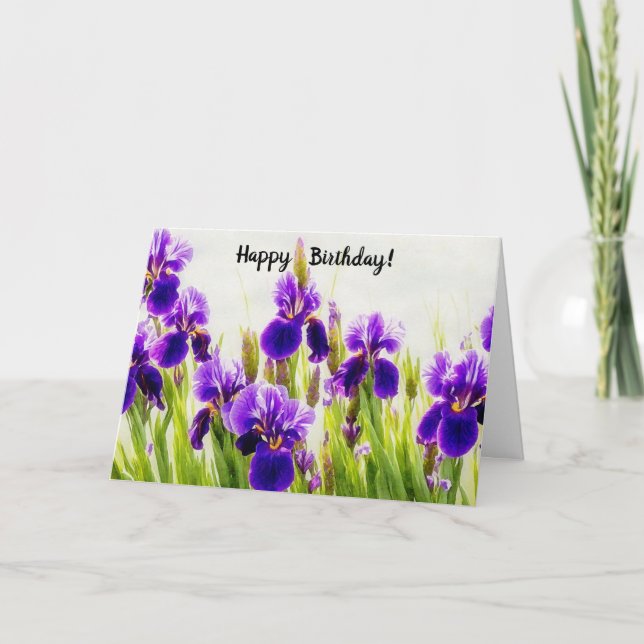 Purple Iris Flowers Flower Floral Birthday Card (Front)