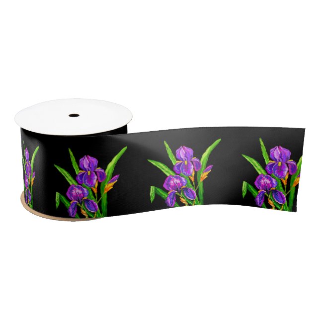 Purple Iris Flowers Irises Ribbon - Choose Colour Satin Ribbon (Spool)