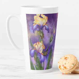 Purple Iris Flowers Latte Mug Irises Painting  
