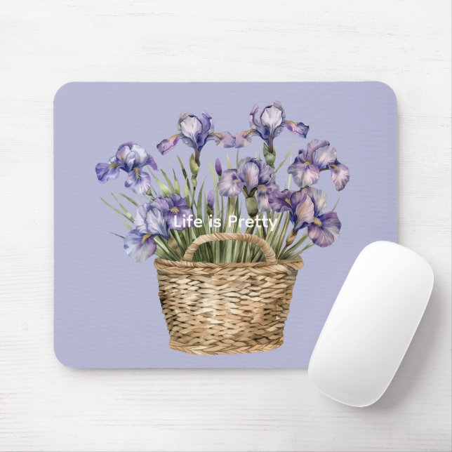Purple Iris Flowers Mouse Mat (With Mouse)