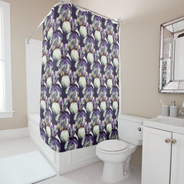 Purple Iris Flowers Nature Pattern    Shower Curtain (In Situ)