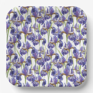 Purple Iris Flowers Paper Plate