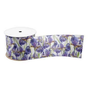 Purple Iris Flowers Satin Ribbon