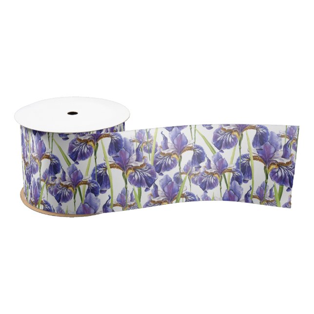 Purple Iris Flowers  Satin Ribbon (Spool)