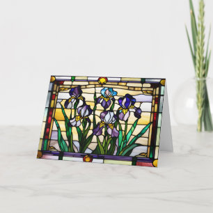Purple Iris Flowers Stained Glass Card