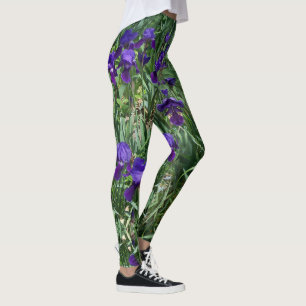 Purple Iris Garden Print-All-Over Leggings
