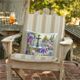 Purple Iris Garden Watercolor Throw Pillow