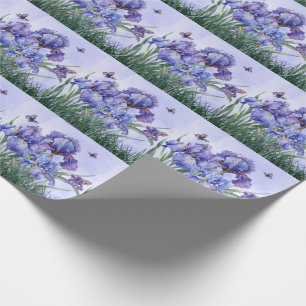 Purple Iris Garden with Butterflies Botanical Wrapping Paper