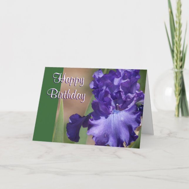 Purple Iris Happy Birthday Card (Front)