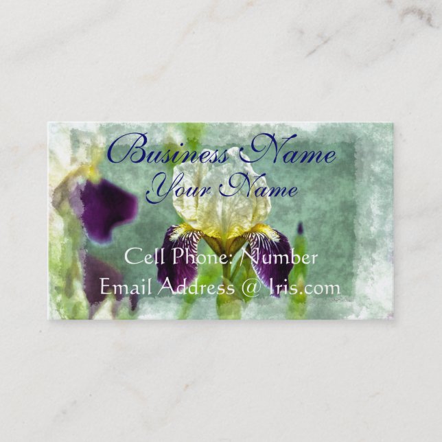 Purple Iris Impressionist Floral Painting Art Business Card (Front)